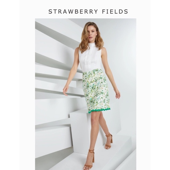 ETCETERA STRAWBERRY FIELDS SKIRT 8 WATERCOLOR WILDFLOWERS ARTISTIC SPRINGTIME - Picture 1 of 12